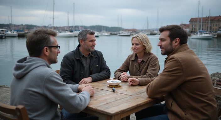 Eine Gruppe von Freunden genießt eine entspannte Zeit in einem Café. Eine Gruppe von Freunden genießt eine entspannte Zeit in einem Café.
