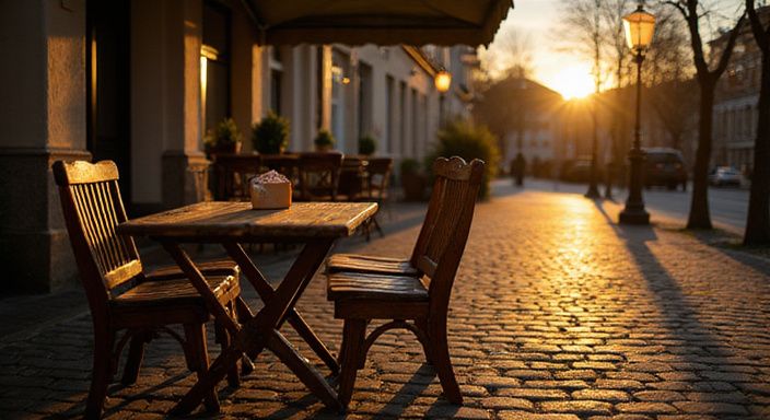 Ein gemütliches Café in Saarbrücken mit rustikalem Mobiliar und Brief. Ein gemütliches Café in Saarbrücken mit rustikalem Mobiliar und Brief.