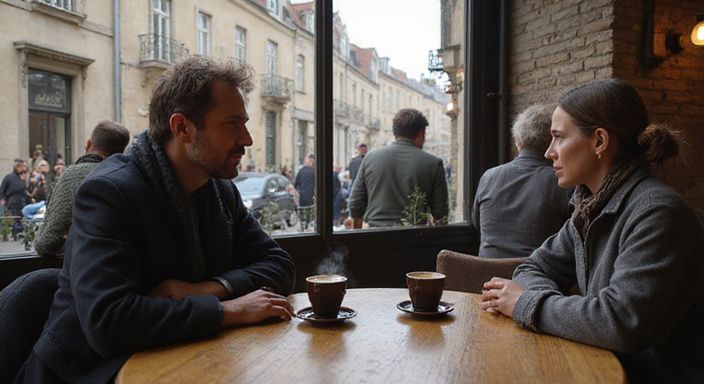 Ein belebtes Café in Saarlouis mit entspannten Gästen und historischem Ambiente. Ein belebtes Café in Saarlouis mit entspannten Gästen und historischem Ambiente.