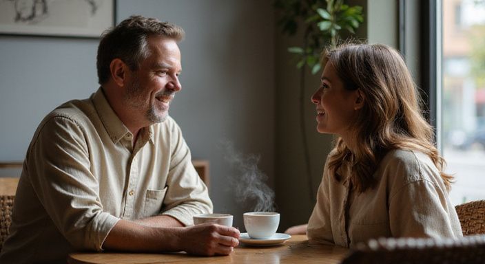 Ein Paar genießt eine intime Unterhaltung in einem Café.