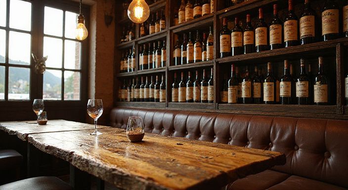 Gemütliche Weinbar in Chur mit rustikalem Interieur und einladender Atmosphäre.