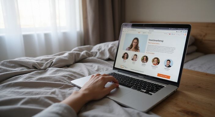 Ein ordentliches Schlafzimmer mit Laptop und Smartphone auf dem Nachttisch. Ein ordentliches Schlafzimmer mit Laptop und Smartphone auf dem Nachttisch.