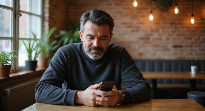 Ein mittelalter Mann sitzt allein in einem gemütlichen Café. Ein mittelalter Mann sitzt allein in einem gemütlichen Café und suche Flirt Kontakt und Sextreffen in Schwyz .