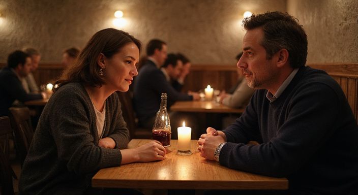 Intimes Abendessen bei Kerzenschein zwischen einem Mann und einer Frau. Intimes Abendessen bei Kerzenschein zwischen einem Mann und einer Frau.