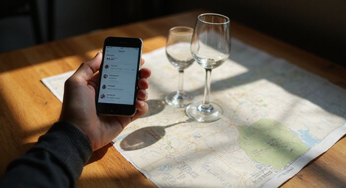 Ein Smartphone zeigt eine Dating-App für Paare suchen Paare.