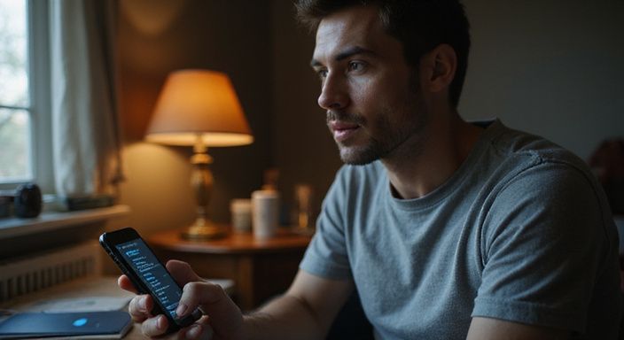 Eine Person betrachtet aufmerksam eine Anzeige auf ihrem Smartphone. Eine Person betrachtet aufmerksam eine Anzeige für sexkontakte in Österreich auf ihrem Smartphone.