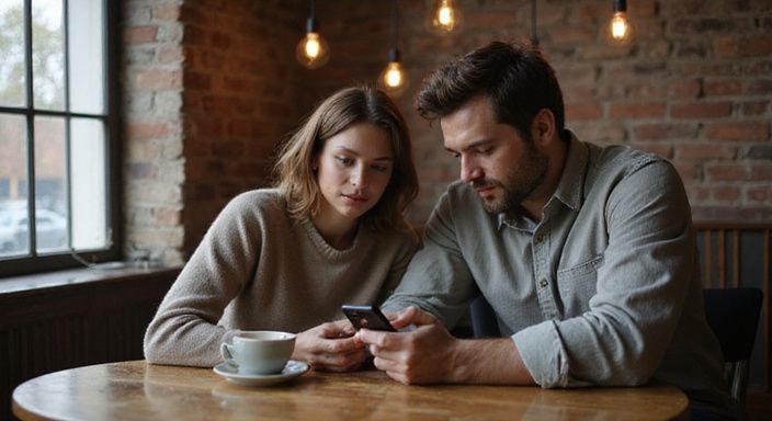Ein Paar sitzt in einem Café und diskutiert intensiv über sexkontakt in Stuttgart.
