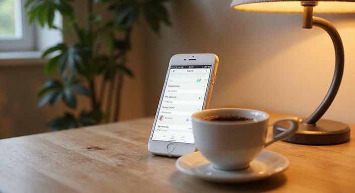 Ein Smartphone mit einer Dating-App in einem Homeoffice. Ein Smartphone mit einer Dating-App in einem Homeoffice.