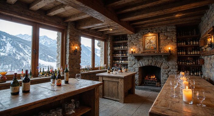 Rustikales Weinhaus in Zermatt mit authentischer Atmosphäre und Alpendekor.