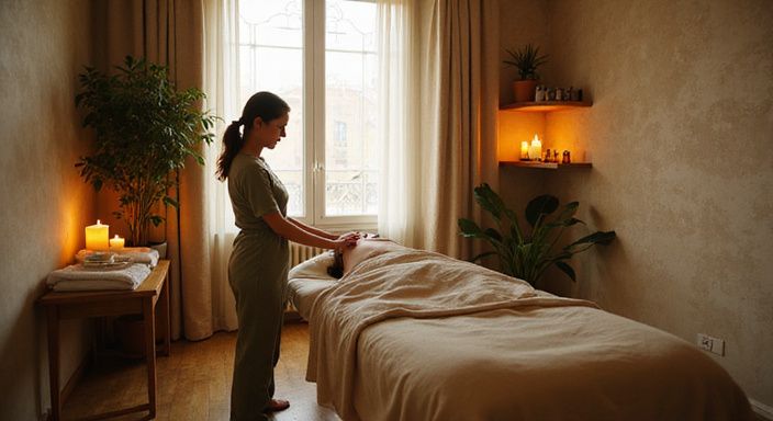 Ein einladendes Massagestudio mit professioneller Therapeutin und entspannter Atmosphäre. Ein einladendes Massagestudio mit professioneller Therapeutin und entspannter Atmosphäre.