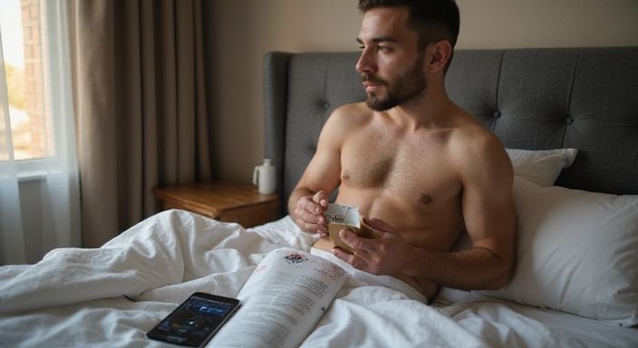 Ein junger Mann denkt nach über Sexualgesundheit und Verantwortung.
