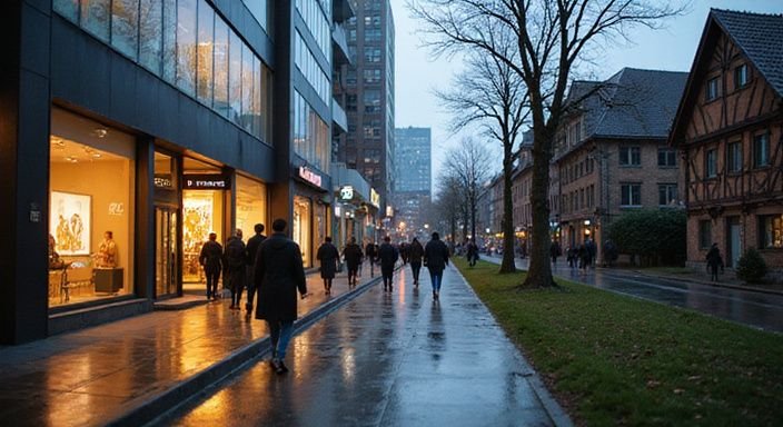 Städtische Metropole kontrastiert mit traditionellem ländlichen Dorf.