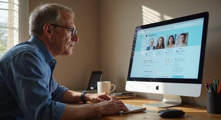 Ein Mann in den 50ern konzentriert sich auf eine Dating-App für Sexkontakte nach Kanton.
