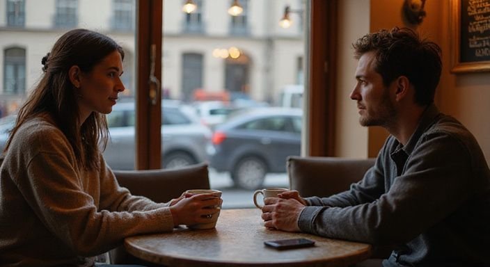 Zwei Fremde treffen sich in einem Café zu einem Date.