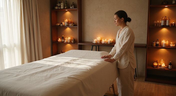 Eine ruhige Massagetherapie-Studio mit professioneller Atmosphäre und hochwertiger Einrichtung. Eine ruhige Massagetherapie-Studio mit professioneller Atmosphäre und hochwertiger Einrichtung.
