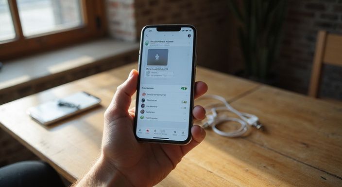 Ein junger Mann nutzt sein Smartphone auf einem verwitterten Holzschreibtisch. Ein junger Mann nutzt sein Smartphone auf einem verwitterten Holzschreibtisch.