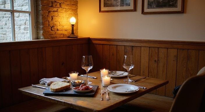 Ein gemütliches Restaurant mit rustikalem Interieur und feinen Speisen. Ein gemütliches Restaurant mit rustikalem Interieur und feinen Speisen.