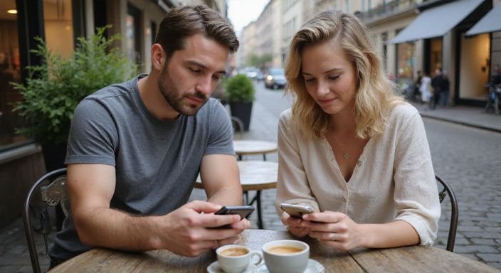 Ein Paar diskutiert ernsthaft über persönliche Grenzen bei Kaffee. Ein Paar diskutiert ernsthaft über persönliche Grenzen bei Kaffee.