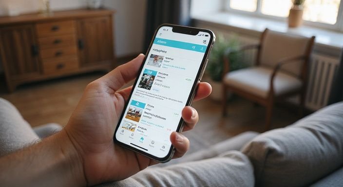 Ein Smartphone zeigt die Quoka-App mit lokalen Anzeigen in München. Ein Smartphone zeigt die Quoka-App mit lokalen Anzeigen in München.